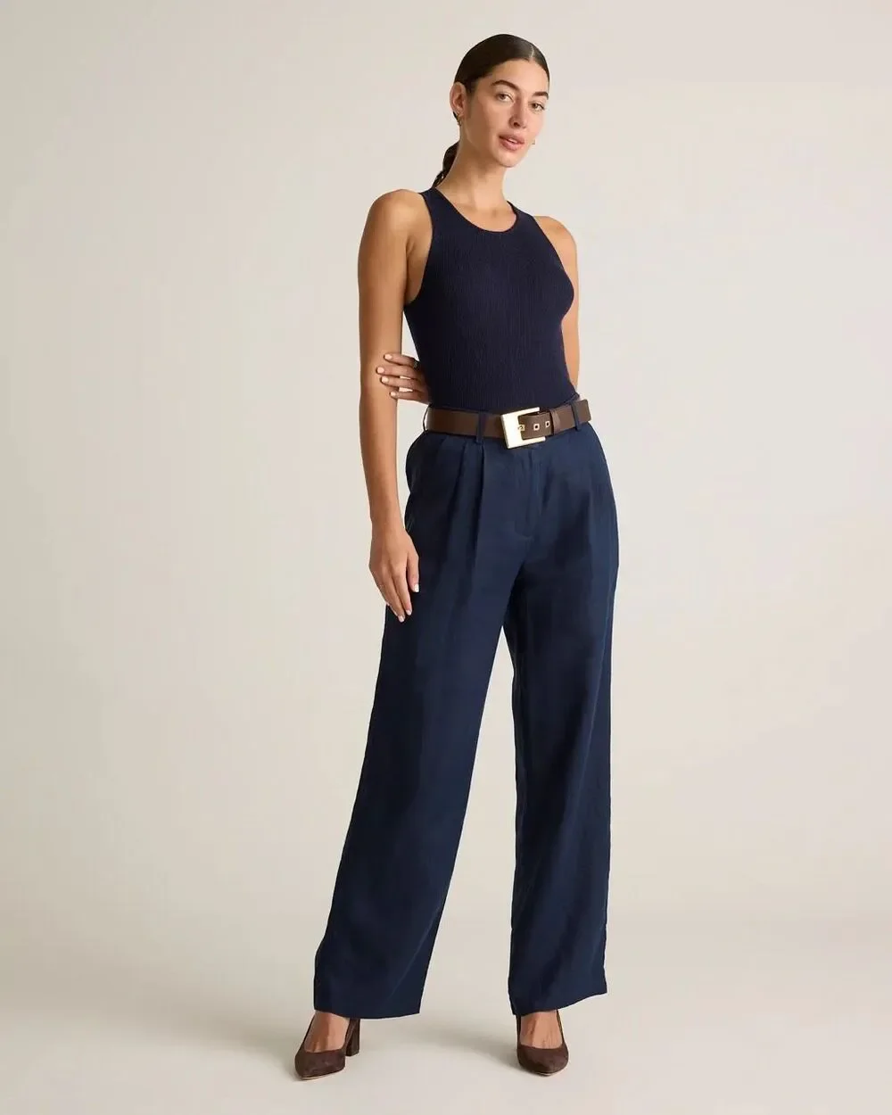 Quince 100% European Linen Pleated Trouser Pant Navy Size 6